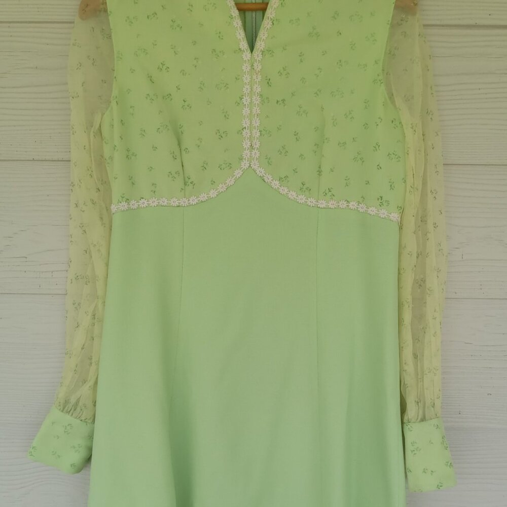 Vintage Handmade 70's Maxi Dress Floral Sheer Sleeves Cosplay Halloween Costume